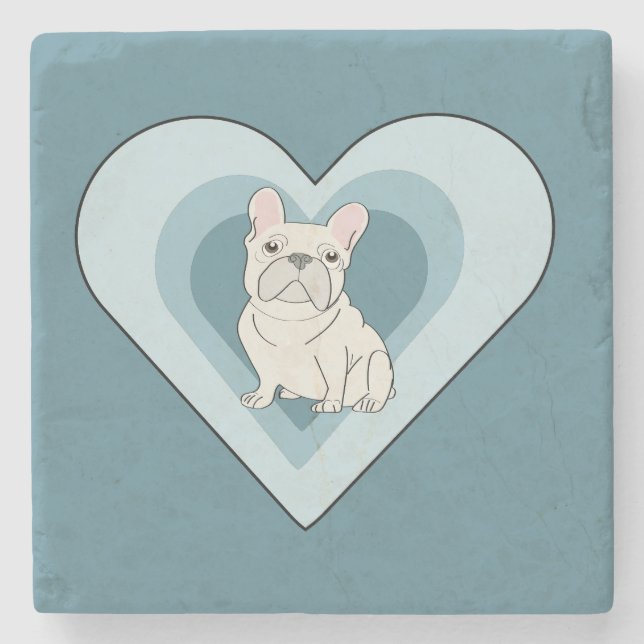 Weiße Französische Bulldogge Steinuntersetzer (Vorderseite)
