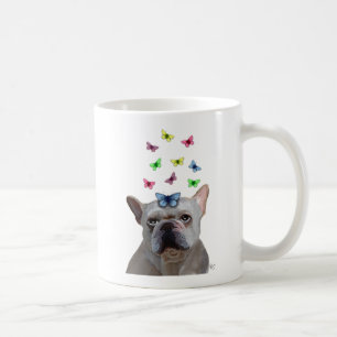 Weiße französische Bulldogge und Schmetterlinge Kaffeetasse