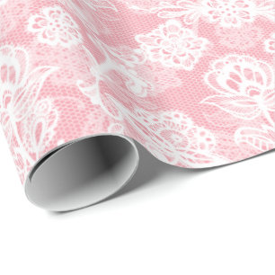 Weiße französische Spitze auf rosa Hintergrund Geschenkpapier