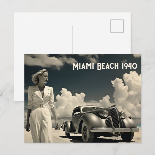 Weiße Frau geht am Strand von Miami Postkarte (Vorne/Hinten)