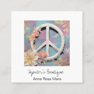 *~* Weiße Friedenszeichen-Blumen Grunge Boho QR AP Quadratische Visitenkarte