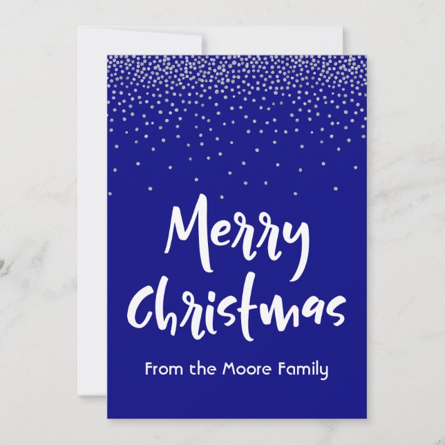 Weiße frohe Weihnachten mit Navy & Silver Confetti (Vorderseite)
