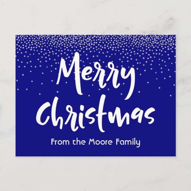 Weiße frohe Weihnachten über Navy & Silver Confett (Vorderseite)