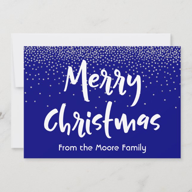 Weiße frohe Weihnachten über Navy & Silver Confett (Vorderseite)