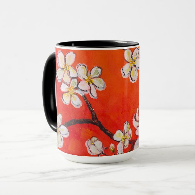 Weiße Fruchtblüten Orangefarbener Duft des Frühlin Tasse (Vorderseite Links)