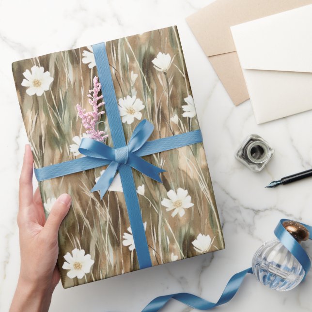 Weiße Frühlingsblumen Geburtstag Geschenkpapier (Schenken)