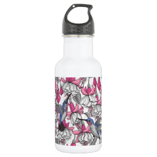 Weiße Fuchsie und Kolibris Edelstahlflasche