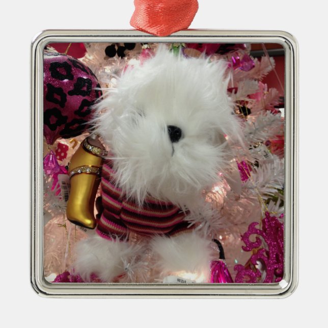 WEISSE FUFFY PUPPY CHRISTMAS ORNANAS ORNAMENT AUS METALL (Vorne)