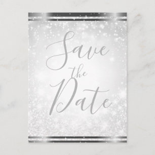 Weiße Funkel Elegante Winterhochzeit - Save the Da Ankündigungspostkarte