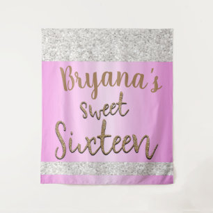 Weiße Funkeln Glitter Rosa Party Sweet 16 Hintergr Wandteppich