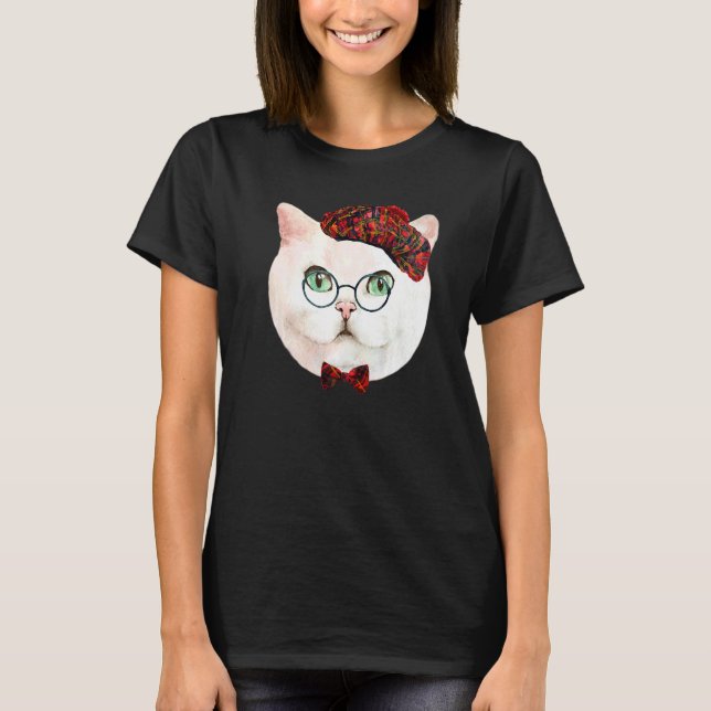 Weiße funky Katze Gesicht   T-Shirt (Vorderseite)