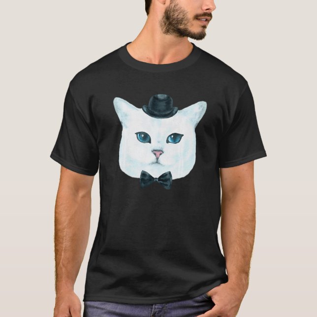 Weiße funky Katzen Gesicht T-Shirt (Vorderseite)