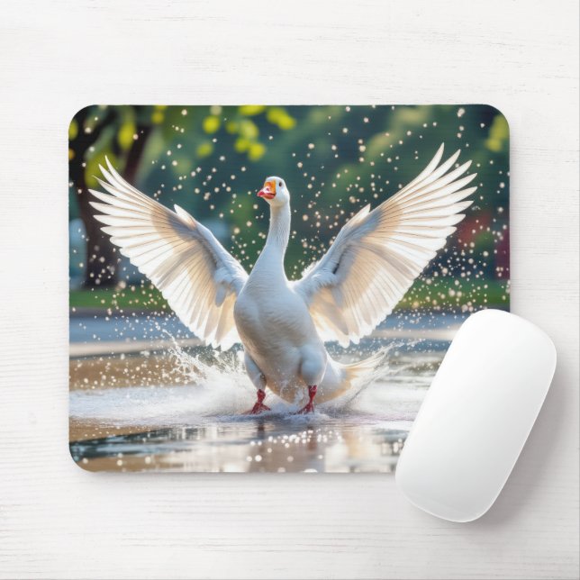 Weiße Gans in einem Spritzbereich Mousepad (Mit Mouse)
