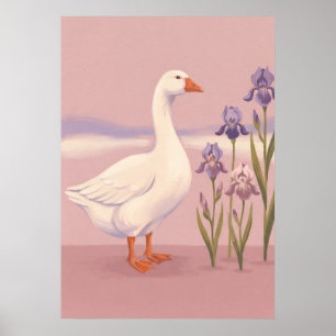 Weiße Gans mit Lavendel-Irisen Pastell-Kunst Poster
