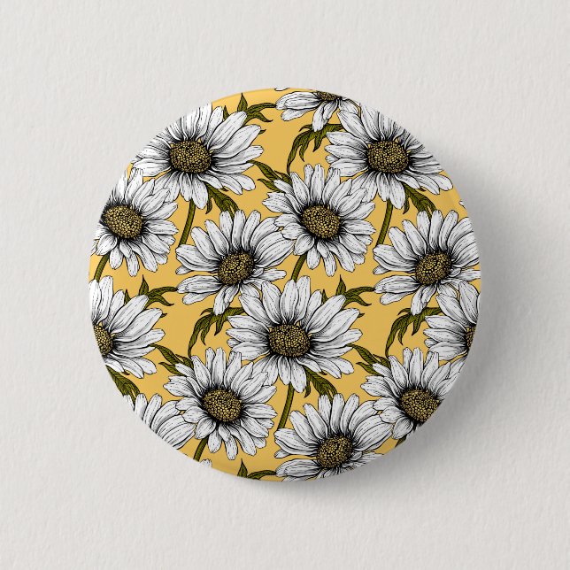 Weiße Gänse, wilde Blume auf Gelb Button (Vorderseite)
