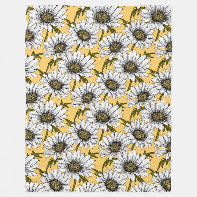 Weiße Gänse, wilde Blume auf Gelb Fleecedecke (Vorderseite)