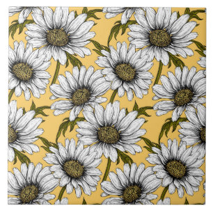 Weiße Gänse, wilde Blume auf Gelb Fliese