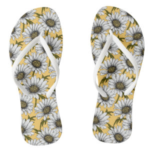 Weiße Gänse, wilde Blume auf Gelb Flip Flops