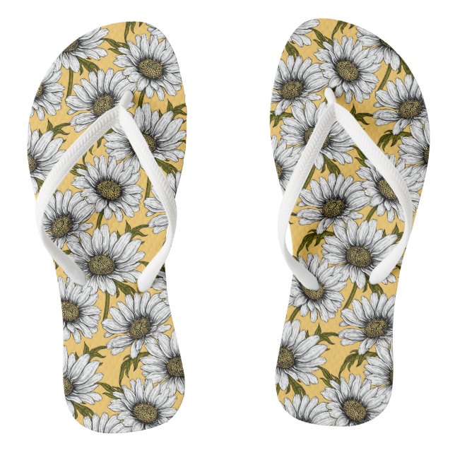 Weiße Gänse, wilde Blume auf Gelb Flip Flops (Fußbett)