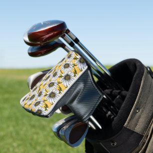 Weiße Gänse, wilde Blume auf Gelb Golf Headcover