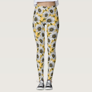 Weiße Gänse, wilde Blume auf Gelb Leggings