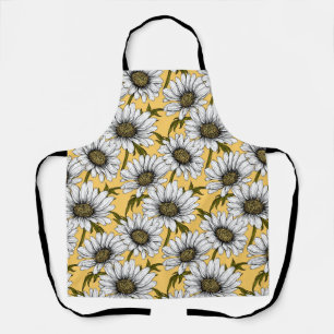 Weiße Gänse, wilde Blume auf Gelb Schürze