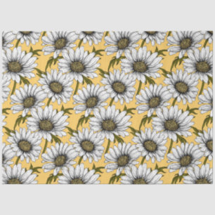 Weiße Gänse, wilde Blume auf Gelb Seidenpapier