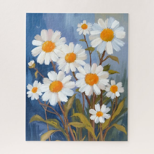Weiße Gänseblümchen Aquarell Blumen Gemalt Puzzle (Vertikal)