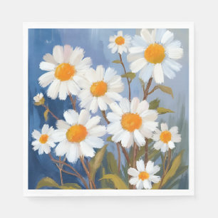 Weiße Gänseblümchen Aquarell Blumen Gemalt Serviette