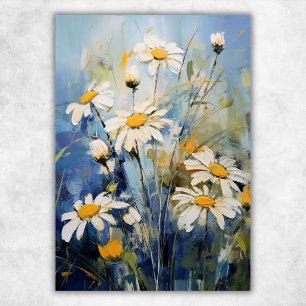 Weiße Gänseblümchen auf Blau   Botanisch Floral Poster