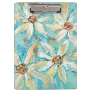 Weiße Gänseblümchen auf Blau Klemmbrett