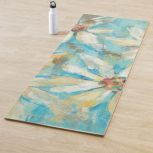 Weiße Gänseblümchen auf Blau Yogamatte