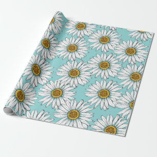 Weiße Gänseblümchen auf blauem vintage nahtlosem M Geschenkpapier