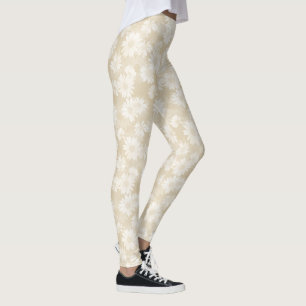 Weiße Gänseblümchen auf neutralem beige Leggings