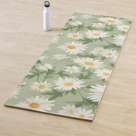 Weiße Gänseblümchen auf Salbeigrün Yogamatte