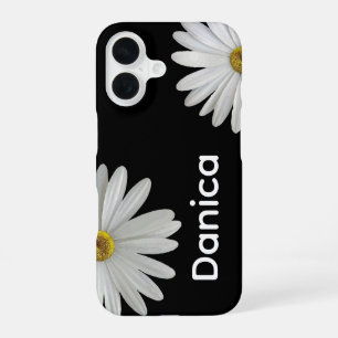 Weiße Gänseblümchen auf Schwarz iPhone 16 Hülle