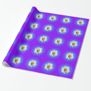 Weiße Gänseblümchen-Blumenflorale lila blaue Abstu Geschenkpapier