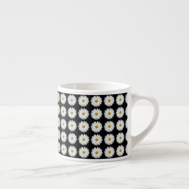 Weiße Gänseblümchen-Blumenmuster auf Schwarz Espressotasse (Rechts)