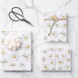 Weiße Gänseblümchen Boho Elegante Wildblumen Gesch Geschenkpapier Set