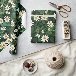 Weiße Gänseblümchen Ditsy Floral 60er 70er Hippie Geschenkpapier