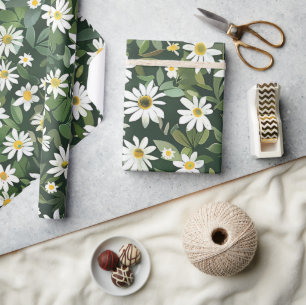 Weiße Gänseblümchen Ditsy Floral 60er 70er Hippie Geschenkpapier