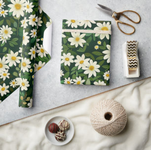 Weiße Gänseblümchen Ditsy Floral 60er 70er Hippie Geschenkpapier