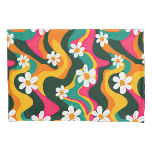 Weiße Gänseblümchen Hippie Blumenmuster Farbige Re Kissenbezug