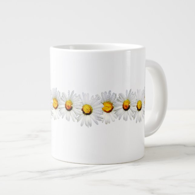 Weiße Gänseblümchen im Regen Jumbo-Tasse (Vorderseite Rechts)