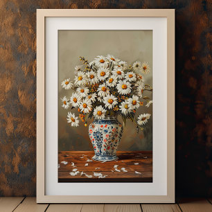 Weiße Gänseblümchen in einer orientalischen Vase m Poster