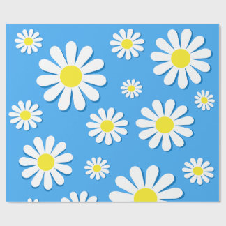 Weiße Gänseblümchen mit blauem Hintergrund Geschenkpapier