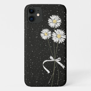 weiße Gänseblümchen mit Regentropfen auf Schwarz Case-Mate iPhone Hülle
