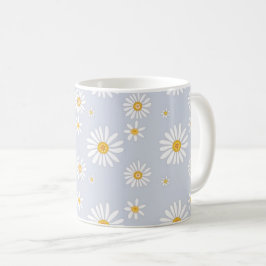 Weiße Gänseblümchen-Muster auf weichem Grau Kaffeetasse