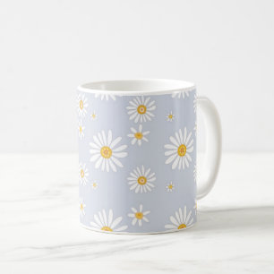 Weiße Gänseblümchen-Muster auf weichem Grau Kaffeetasse
