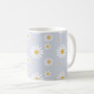 Weiße Gänseblümchen-Muster auf weichem Grau Kaffeetasse